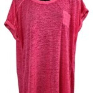 STYLE & CO Women V-Neck Short Sleeve Cuffs Burnout Pocket Tee Shirt Coral GUC  L